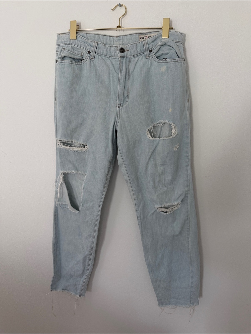 pistola Light Wash Distressed Boyfriend Jeans mom denim pants size 30